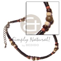 2 3mm coco black heishe with red natural brown splashing wood