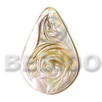 mother of pearl shell (MOP) teardrop with carving 40mm