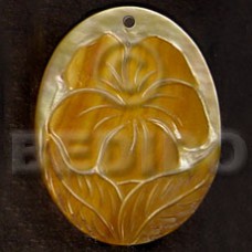 oval mother of pearl shell (MOP) with skin flower carving design