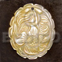 oval mother of pearl shell (MOP) with intricate carving 40mm