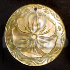 round mother of pearl shell (MOP) intricate 5 petal flower carving