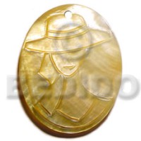oval mother of pearl shell (MOP) with hat lady carving 50mmx40mm