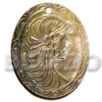 oval black lip with intricate lady carving