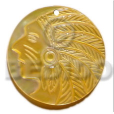 round mother of pearl shell (MOP) with indian face carving 50mmx40mm