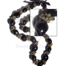 22 pcs. black kukui nuts with green mongo shell rings  30in in m