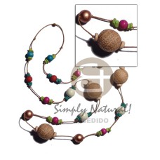 25mm abaca wrapped wood beads with multicolored