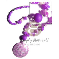 4 5mm lilac coco pklt with white rose shells in lilac tone, glass