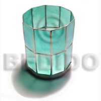 round aqua blue capiz candle holder 11cmx14cm