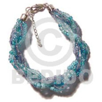 12 rows aqua blue twisted glass beads