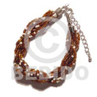 12 rows brown white twisted glass beads