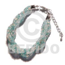 12 rows aqua blue twisted glass beads