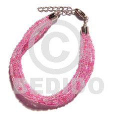 6 rows pink multi layered glass beads