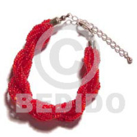 12 rows red twisted glass beads