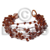 8 rows copper wire cuff bracelet with clear brown glass beads
