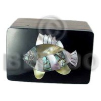 wooden jewelry box with inlaid fish design black