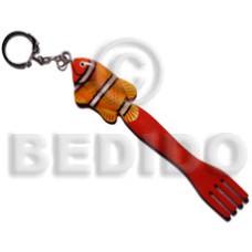 fish on fork handpainted wood keychain 135mmx28mm
