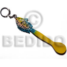 fish on spoon handpainted wood keychain 135mmx28mm
