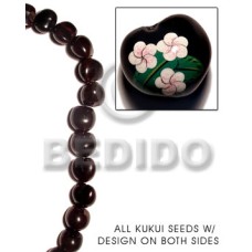 kukui seed  black with flower design