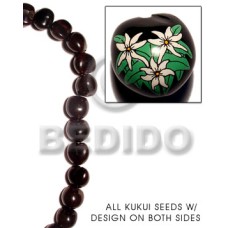 kukui seed  black with flower design