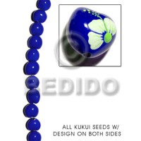 kukui seed  blue with flower design