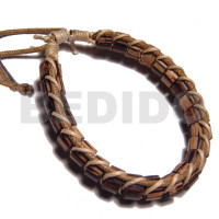 palmwood cylinder wood beads in macrame beige and tan wax cord