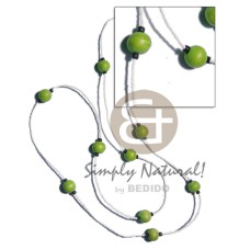 single row white glass beads with wood