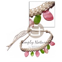 macrame choker with dangling multicolored hammershell charms