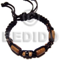 tube wood beads in macrame satin cord