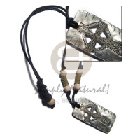 45mmx35mm carved blacklip cross on black leather