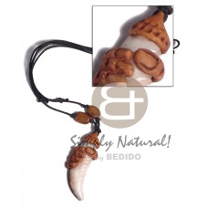 50mm cowrie tiger shell fang with clay fingers  adjustable blac