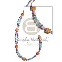 2 liner necklace mahogany with blue tones glass