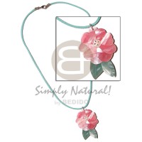 aqua blue leather thong with pink rose