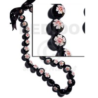 lei  black kukui seeds with handpainted
