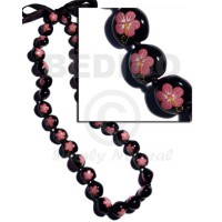 lei  black kukui seeds with handpainted