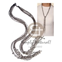 scarf necklace  7 rows black tclear glass