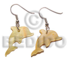 dangling 30x17mm mother of pearl shell (MOP) dolphin earrings