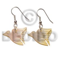 dangling mother of pearl shell (MOP) 24x17mm bird earrings