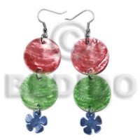 dangling double round 25mm red green capiz shell
