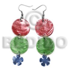 dangling double round 25mm red green capiz shell