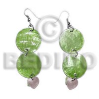 dangling double round 25mm olive green capiz