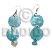 dangling double round 25mm aqua blue capiz
