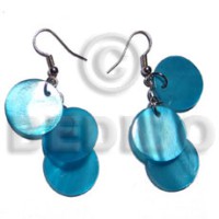 dangling 3pcs. round 15mm ocean blue hammershell