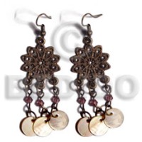dangling 10mm round mother of pearl shell (MOP) in antique oxidized