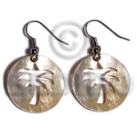 dangling 25mm round mother of pearl shell (MOP) with carved tree