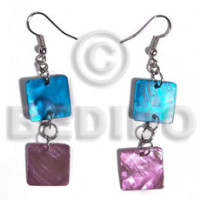 dangling double 15mm square hammershell in blue and violet combination