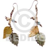 dangling mother of pearl shell (MOP) blacklip leaves with wax cord