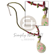 2 3mm olive green coco heishe with red