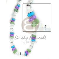 white rose, white clam heishe with aqua