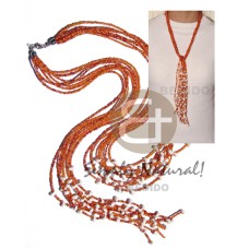 scarf necklace  7 rows orange glass