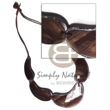 2 rows wax cord choker with kabibe shells in brown tones with metall